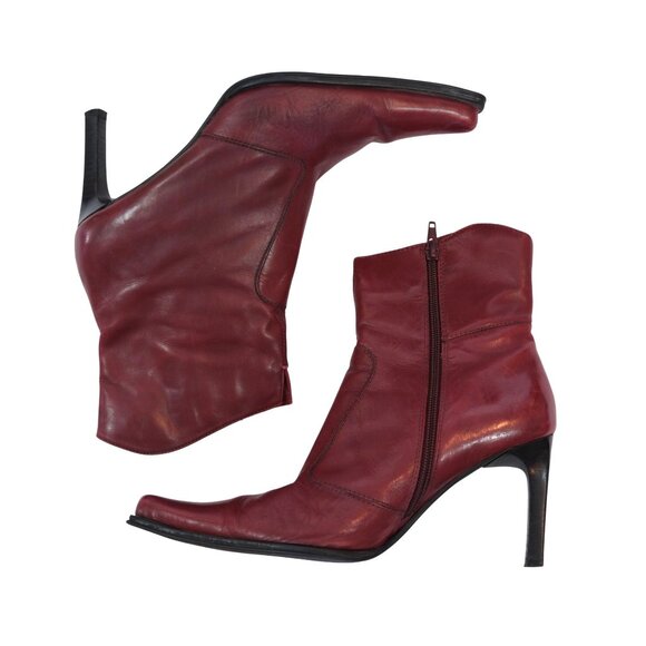 Vintage Aldo Red Leather Pointed Toe Heeled Ankle Boots Size 38 - Picture 1 of 6
